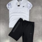 Nike tech fleece къс екип бяло и черно