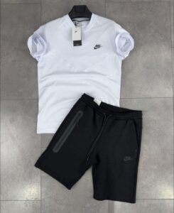 Nike tech fleece къс екип бяло и черно