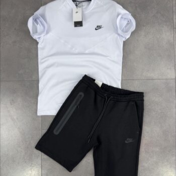 Nike tech fleece къс екип бяло и черно