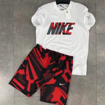 Nike къс екип бяло и червено